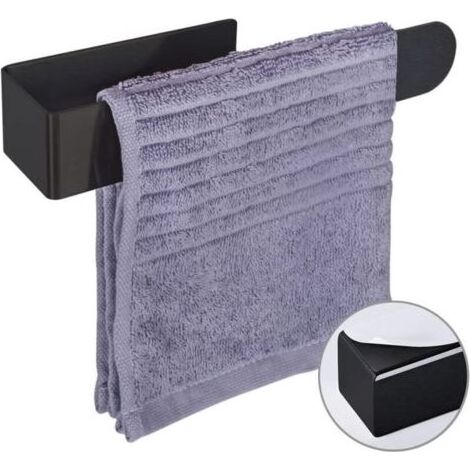 Porte Serviettes Mural Noir 23 cm Sans Perçage, Anneau Adhésif, Idéal pour Salle de Bain, Cuisine et WC (1/5)