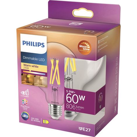 Philips LED 871951432395700 LED CEE D (A - G) E27 forme de globe 6 W = 60 W blanc chaud (Ø x L) 95 mm x 137 mm 1 pc(s) W183802 (1/4)
