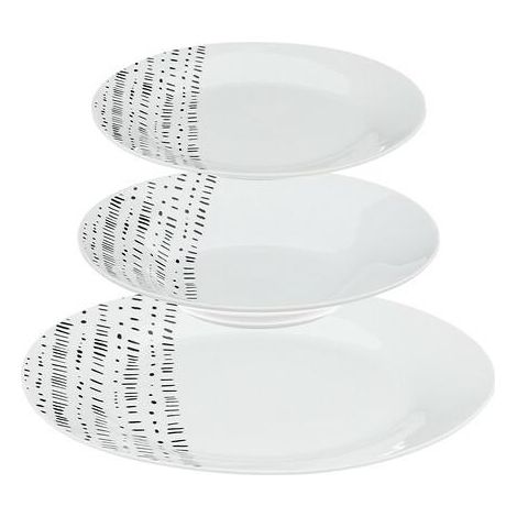 Vajilla de porcelana Berbere de 18 piezas, blanca y negra.