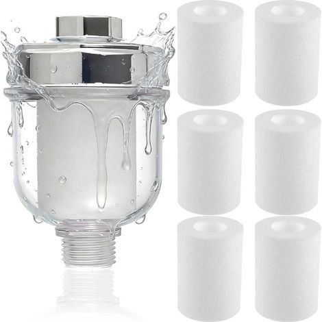 Duschfilter mit 6 austauschbaren Filterelementen, integrierter Kalkfilter für die Dusche, effektiv zur Filterung von Verunreinigungen aus dem Wasser, Kalkfilter für Wasserhähne oder Dusche. (1/5)
