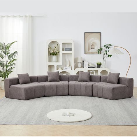 REDOM Sofamodul, geschwungen, modular, mit 2 Kissen, Klaviertasten Stil, Chenille, Grau (1/5)