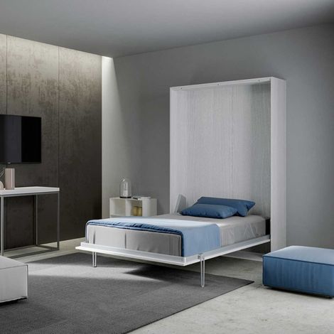 Letto a scomparsa verticale 140 cm stile francese Bianco Frassino KENTARO (1/5)