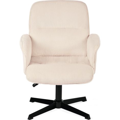 Meuble Cosy Fauteuil de Bureau Chaise de Coiffeuse Ergonomique Siège Pivotant Hauteur Réglable avec Accoudoir en Velours Côtelé sans roulettes Jambes Croisées Capacité 120 kg Beige (1/5)