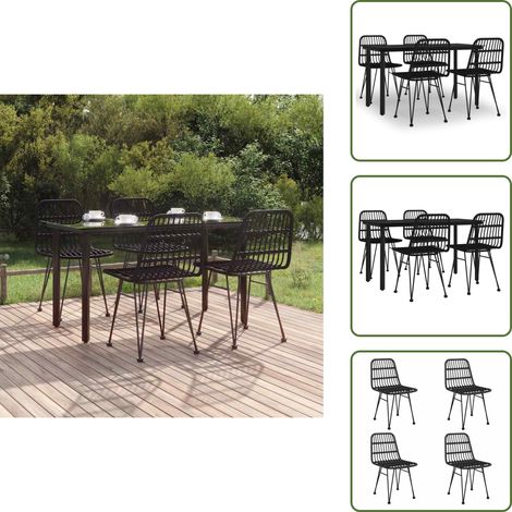 Arredamento da esterno - vidaXL Set da Pranzo da Giardino 5 pz Nero in Polyrattan - Tavolo in vetro temperato