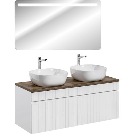 Ensemble meubles double vasques à poser avec miroirs - 120 cm - Emblematic White - Livraison gratuite