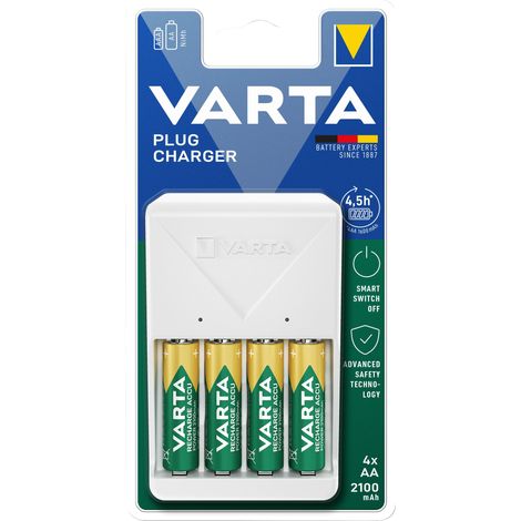 Varta Plug Ladegerät weiß mit 4 AA 2100mAh Batterien (1/4)