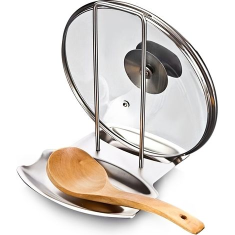 1 support à couvercles de casseroles en acier inoxydable grande capacité avec bac d'égouttage - Solution de rangement peu encombrante pour un rangement facile des couvercles de casseroles O [DB]-AquaF (1/5)