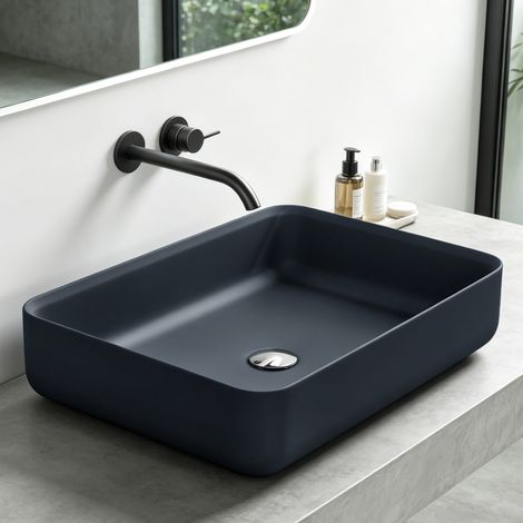 Mai & Mai Vasque à Poser Gris Noir Mat Rectangulaire Lavabo Salle de Bain Évier Lave Mains sans trop-Plein Col812 (1/5)