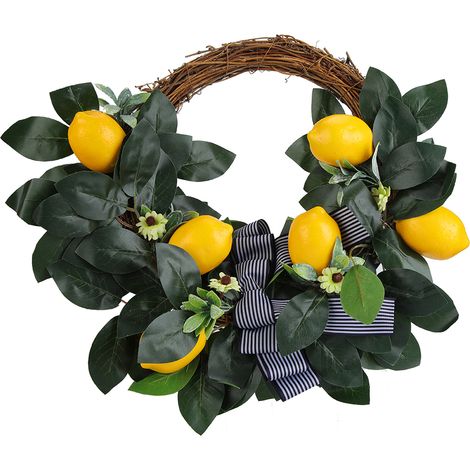 Couronne de fleurs artificielles de marguerite de citron, guirlande suspendue de porte pour décoration de scène de fête à thème (1/5)