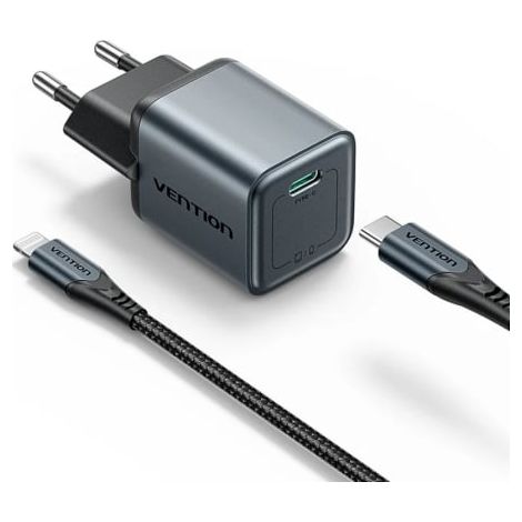 Cargador de Pared GaN Vention TZ-FEVH0-EU/ 1xUSB Tipo-C + Cable Lightning/ 20W