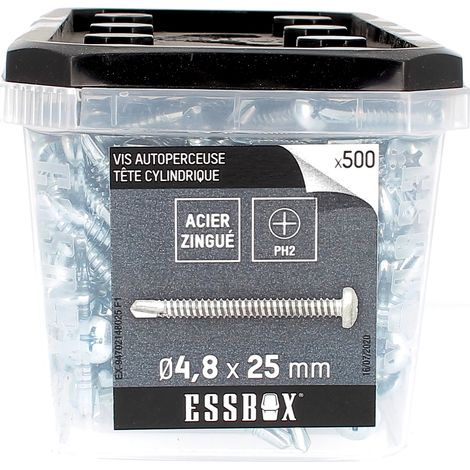 ESSBOX de 500 Autoperceuses TCC 4.8X25 Acier Zingué Blanc (12 Plots) (1/2)