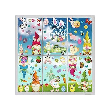 96-teiliges Fensteraufkleber-Set für die Heimdekoration, Osterhase, Ei, Wichtel, statische Fensteraufkleber, Fenster- und Türglasaufkleber