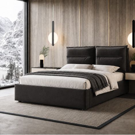 Samtbett 140x200 cm Schwarz mit Stauraum, verstellbarem Kopfteil, ohne Matratze – MEUBLIV (1/5)