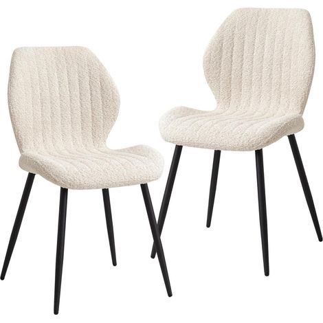 2er Set Esszimmerstühle mit Stoffpolster und Metallbeinen, beige gestreift (1/5)