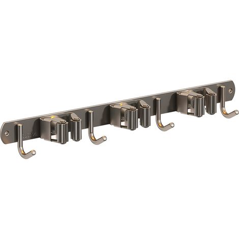 (3 Schlitze und 4 Haken) Wandbesenhalter - Edelstahl-Besenhalter