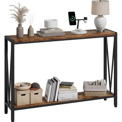 Table console étroite en bois - 110 x 25 x 76 cm - Avec espace de rangement -Table d'entrée - Noir - Table console fine pour entrée - Table de couloir pour petites pièces - Table d'appoint pour couloi (1/5)