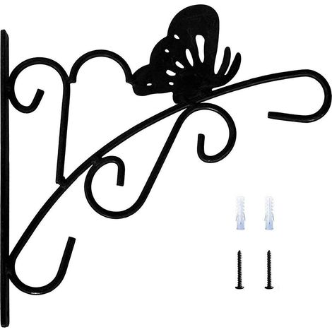 Support mural métallique pour plantes extérieures, accroche-pot de fleurs, porte-mangeoire oiseaux et lanternes (1/5)