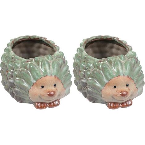 Lot de 2 Pots hérisson en céramique Verte, 11 x 7 x 5,5 cm (1/5)