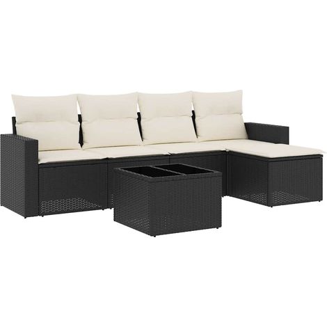 Set Divano da Giardino 6 pz con Cuscini Nero in Polyrattan vidaXL (1/3)