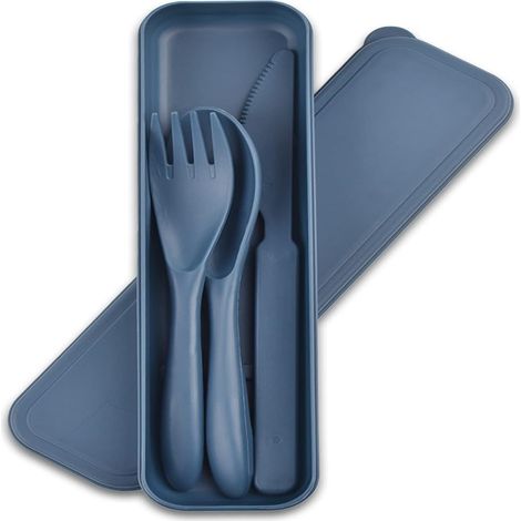 Ensemble de couverts 3 pièces - Couteau, fourchette et cuillère avec boîte de rangemen - Bleu foncé - 1 ensemble