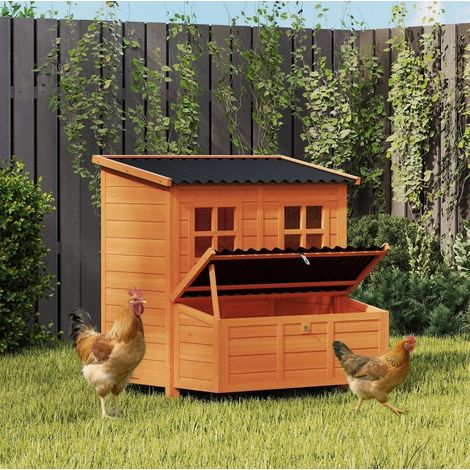 Poulailler 100x86x100 cm en bois et plastique orange avec pondoir, pour 4 à 6 poules – MEUBLIV (1/5)