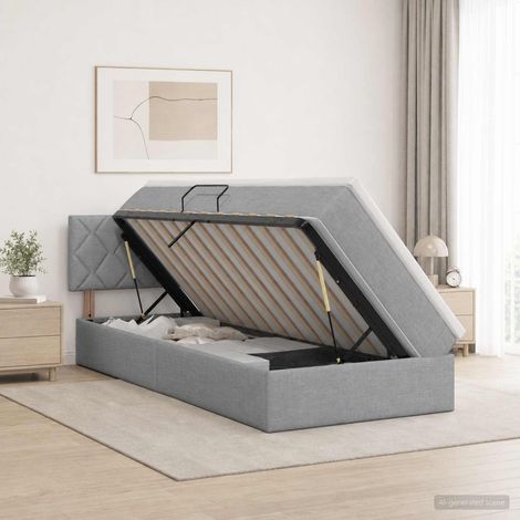 Cama con almacenamiento y colchón Gris Claro 100 x 200 cm (1/5)