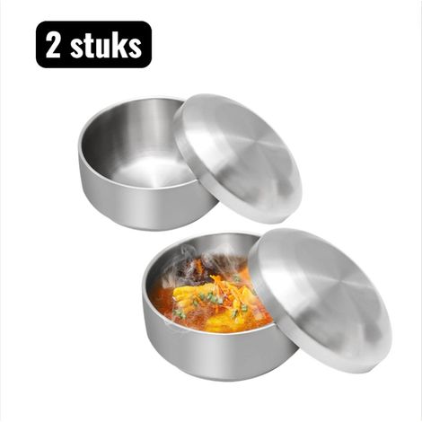 Bol mélangeur en acier inoxydable 304 avec couvercle 11,5 cm à double paroi pour soupe riz et usage quotidien argenté (1/4)