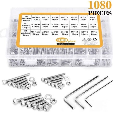 1080 Stück Boxschrauben 304 Edelstahl Innensechskantschrauben Muttern Unterlegscheiben Set (1/5)