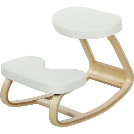 Siège assis genoux, siège ergonomique en bois à bascule, chaise à genoux pour bureau à domiciles, crème
