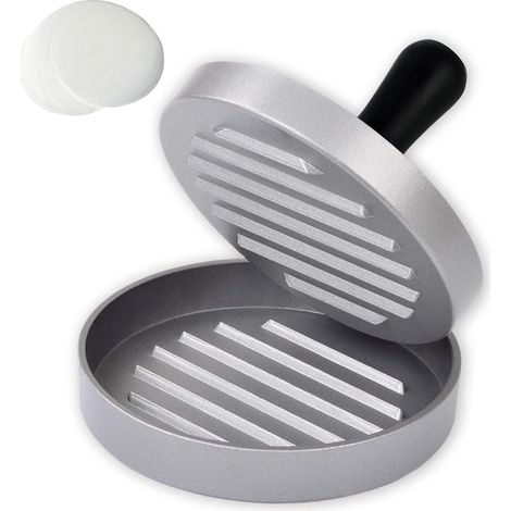 Hamburgerpresse mit 100 Blättern Backpapier, Hamburgerpress-Set aus Aluminiumguss für leckere Hamburger, Fleischpasteten, Hamburger-Fleischform, BBQ, Hamburgerpresse mit Beschichtung (1/5)