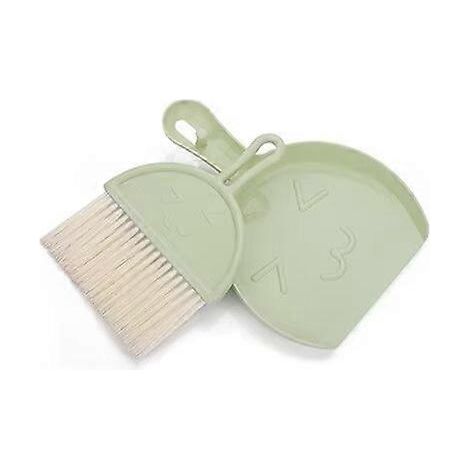 1 mini pelle à poussière et son ensemble pelle, petit balai et pelle, ensemble de brosse de table portable, outils de nettoyage à poils souples, pelle de bureau (verte) (1/5)