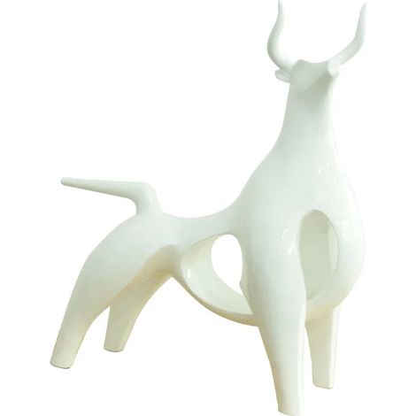 Statue taureau minimaliste en résine blanche laquée H50 cm - VALIENTE (1/3)