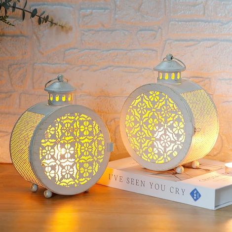 Lanternes à Bougie Rondes en Métal Style 19 cm de Haut, Bougeoirs Suspendus pour Intérieur et Extérieur, Patio et Jardin (Blanc)