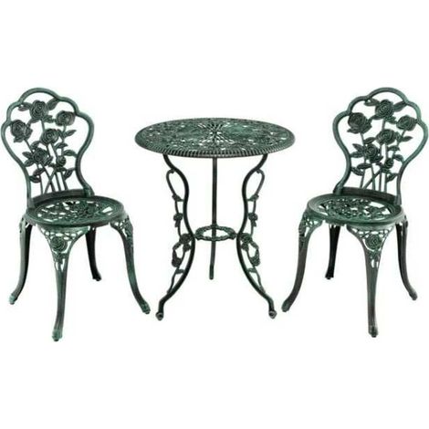 Pour Balcon et Patio Montage Facile Ensemble Table et 2 Chaises de Jardin Bistro Aluminium Motif Rose Antique (1/5)