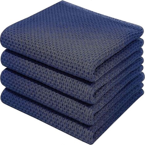 Lot de 6 torchons de cuisine en coton gaufré, ultra doux, absorbants et à séchage rapide, bleu foncé, 34 x 73 cm (1/5)