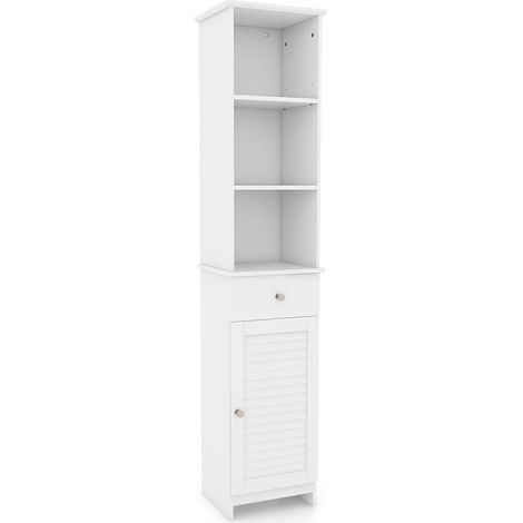 COSTWAY Freestanding Bathroom Storage Cabinet with 3 Open Shelves-White (1/5)
