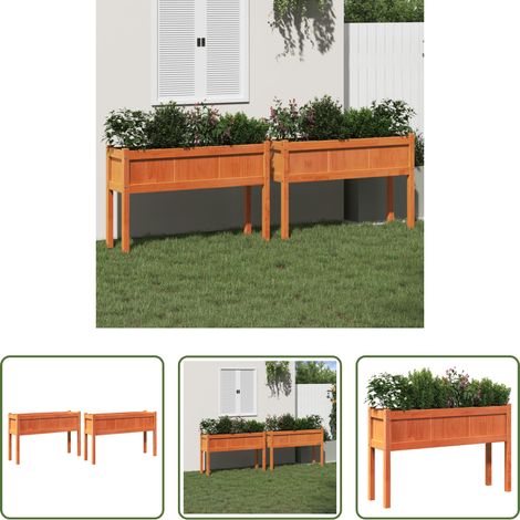 Holz Kübel - Pflanzkübel mit Beinen 2 Stk. Wachsbraun Massivholz Kiefer (1/5)