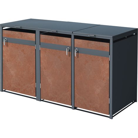 ML-Design Copribidone per Spazzatura per 3 Cestini 240L 200x80x116,3 cm Antracite Effetto Ruggine Acciaio Copribidone per Spazzatura Resistente alle Intemperie Copri Bidone 3 Porte Contenitore Rifiuti (1/5)