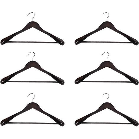 Lot de 6 cintres en bois à épaules larges avec barre antidérapante pour pantalons --- (1/5)