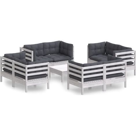 Ensemble de mobilier de jardin 9 pièces avec coussins, pin gris anthracite. (1/5)