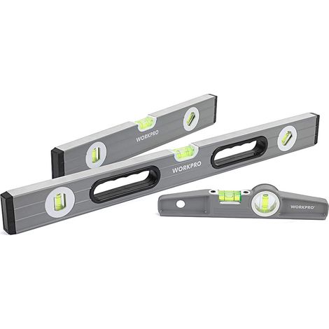 Workpro, Set di 3 livelle a bolla torpedo da 23 cm (magnetica), 40,6 cm (non magnetica), 61 cm (non magnetica), con bolle di misurazione verdi e trasparenti (1/4)