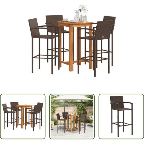 Tabouret de bar - Ensemble de bar de jardin 5 pcs marron bois massif acacia rotin (1/5)