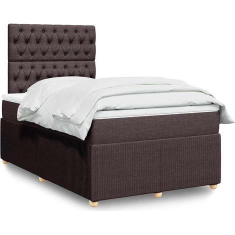 Cama box spring con colchón tela marrón oscuro 120x200 cm