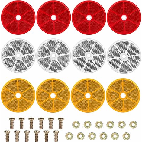 Pack of 12 Round 60 mm Rear Reflectors for Bicycle Trailer Motorcycle Side Reflectors E4 Rear Scooter Orange Red White (1/5)