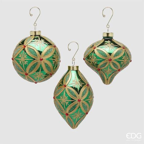 EDG Enzo De Gasperi Addobbo di Natale Palla Trottola Fuso con Rubini D 10 Cm Ass. Green Gold 1 Pz