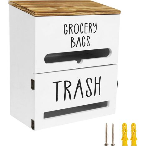 Organisateurs de sacs poubelles en bois avec support mural-Blanc