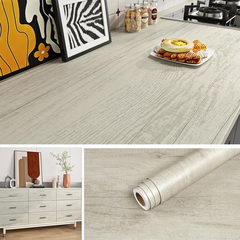 Revetement Plan Travail Cuisine Salle Bain Bois Clair 45CMx10M Vinyle Adhesif Resistant a La Chaleur - Papier Peint (1/5)
