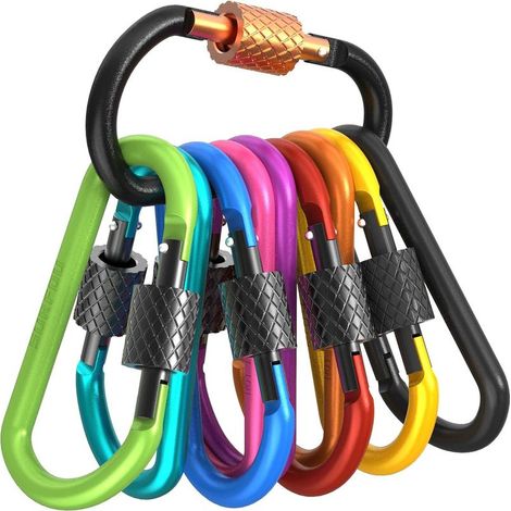 Lot de 10 mousquetons d'escalade tactiques en alliage d'aluminium en forme de D, porte-clés multicolores pour sac de montagne, pour la pêche, le camping, la randonnée et le cyclisme. (1/5)