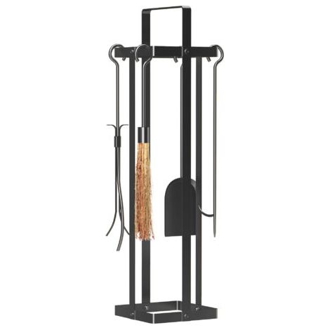 Serviteur de cheminée Kit de ramonage (5 pièces), accessoires de cheminée, balai, pelle, pince, porte-cartes à jouer (métal noir) (1/5)