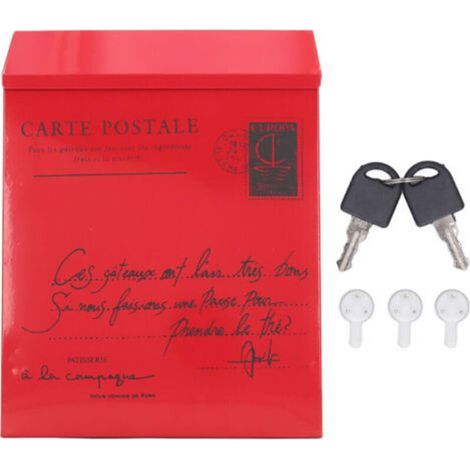 Bote aux lettres murale en fer de style rustique verrouillée avec 2 clés et 3 crochets, bote à suggestions étanche pour la maison et le bureau, petites lettres en rouge (1/5)